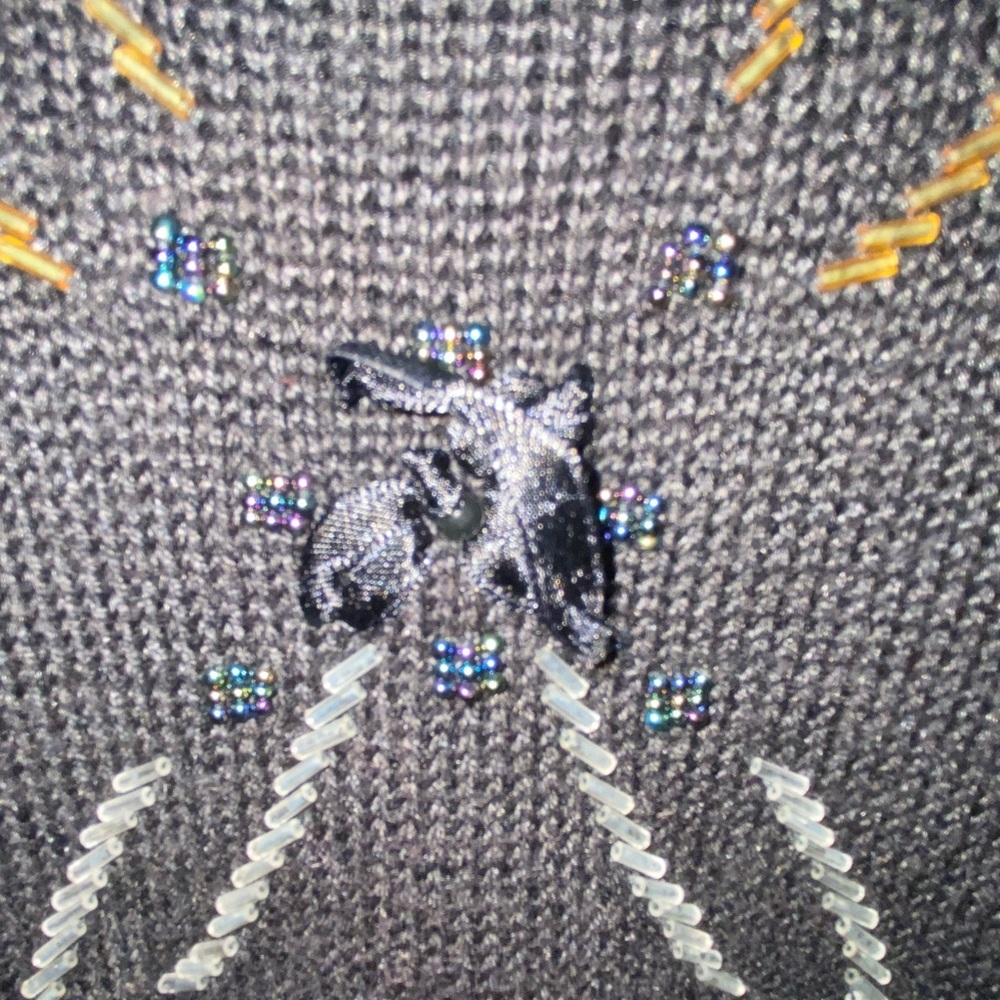 Vintage 80s 90s Norton McNaughton Black Knit beaded Sweater grandmacore - Picture 3 of 7